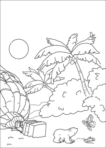 Little Polar Bear Meets A Butterfly  Coloring Page